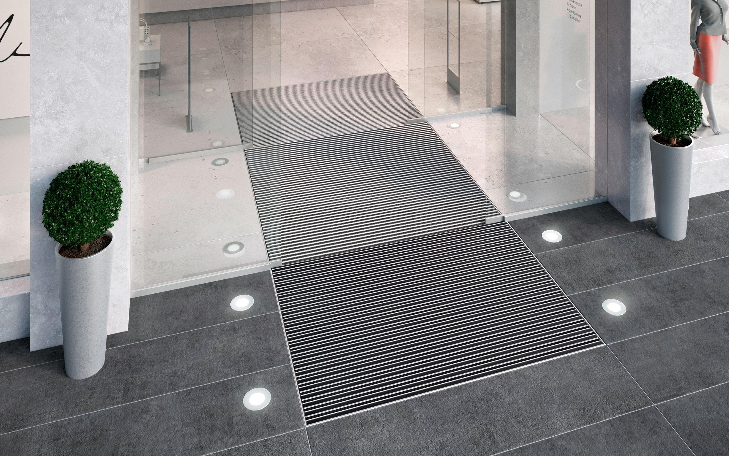 Effective entrance matting with three different clean-off zones